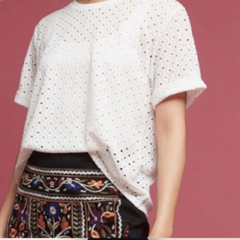 Anthropologie top eyelet postmark white Chantal